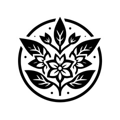 Black & White Floral Mandala: Elegant Decorative Element, Circle Frame