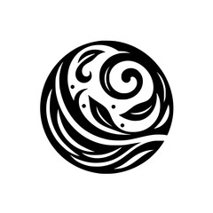 Elegant Black and White Floral Swirl Design in Circular Shape