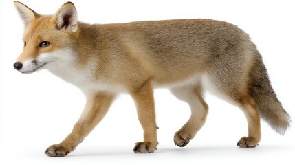 Fototapeta premium Graceful Fox Walking on White Background in Natural Pose for Wildlife Stock Photography