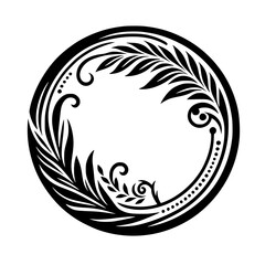 Obraz premium Elegant Black & White Floral Circular Frame - Vector Design