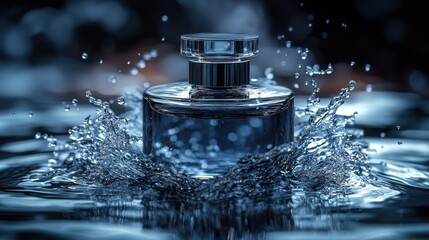 Perfume bottle in water splash