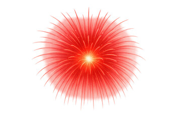 A bright red firework bursts outward in a radiant display with glowing streaks.