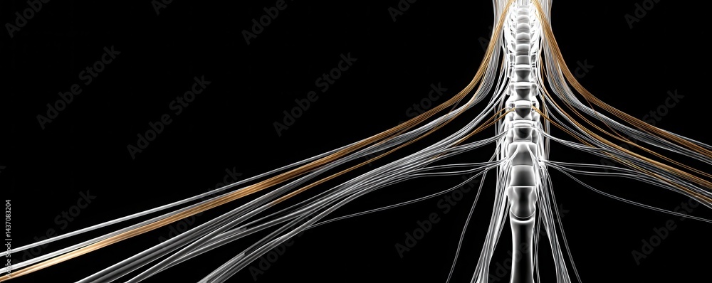 Poster spinal nerves, illuminated cables create a striking visual against a dark backdrop, showcasing dynam