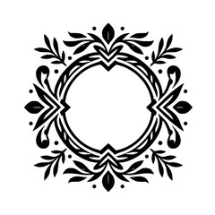 Elegant Floral Circle Frame, Black & White Vector, Invitation Design