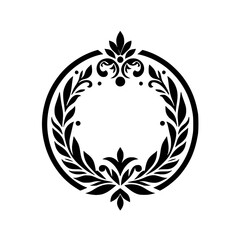 Elegant Black & White Floral Wreath, Ornamental Design Element