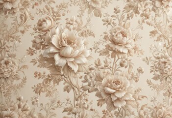 Intricate floral pattern, soft ecru tones, vintage style  , wallpaper, subtle