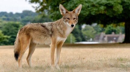 Coyote in Dry Grass Field  Wildlife Photography  Nature Image  Animal Portrait