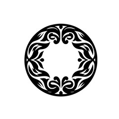 Ornate Black Circle Ornament on White: Decorative Floral Design