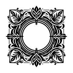 Elegant Black & White Floral Frame - Ornamental Design