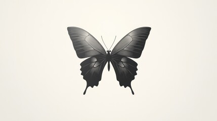 Fototapeta premium Black butterfly, wings spread, white background, nature illustration, design element