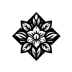 Elegant Black and White Floral Mandala Design on White Background