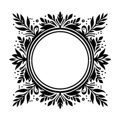 Elegant Black Floral Frame with Blank Circle Space for Text