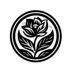 Lotus Flower in Circle - Minimalist Black and White Design
