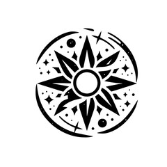 Cosmic Compass: Black & White Starburst Logo, Celestial Design