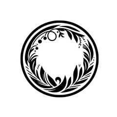 Floral Circle Ornament - Black and White Vector Design