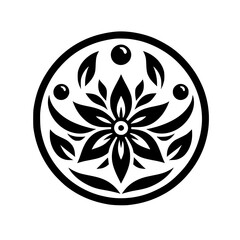Geometric Floral Mandala in Black and White, Isolated on White