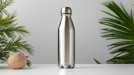 Sleek silver bottle minimalist product shot clean modern design health wellness