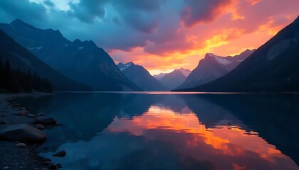 Majestic Mountain Lake Sunset Reflection Peaceful Nature Scene