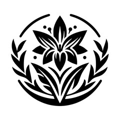 Floral Emblem: Black and White Minimalist Design