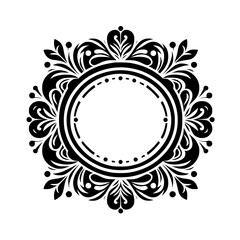 Elegant Black and White Floral Circular Frame, Ornamental Design