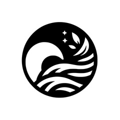 Abstract Wave & Foliage Logo in Black and White