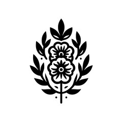 Elegant Floral Emblem: Black and White Decorative Design
