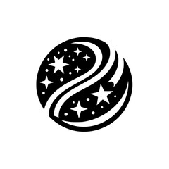 Black and White Celestial Logo: Stars in a Swirling Sphere