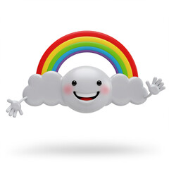 3D Cartoon Rainbow and Smiling Cloud Character Illustration