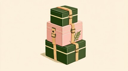 Naklejka premium Colorful Vintage Style Gift Boxes with Decorative Straps on a Soft Neutral Background