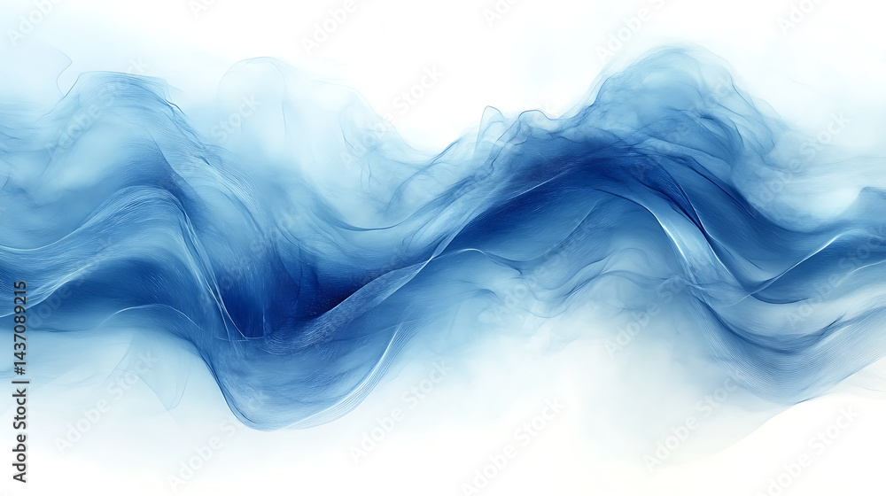 Poster abstract blue wave design with elegant flowing lines and smooth transitions on a white background fo