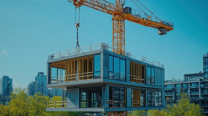 Pre-fabricated modular building under construction