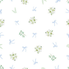 Seamless pattern of lilies watercolor hand drawn. You can change background color from the EPS file.