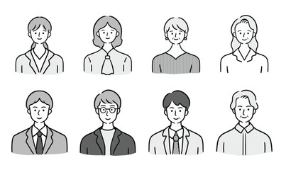 20代・30代・40代の男女のイラスト(ベクター 編集可能 お客様の声 シンプル モノクロ)