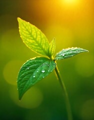 Dew-kissed Green Sprout Emerging at Sunrise Nature Photography