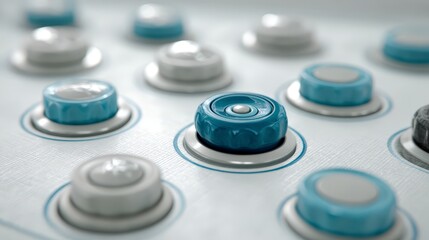 Futuristic Interface  Blue   White Control Knobs  3D Render
