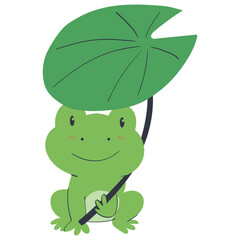 frog with lotus leaf hat doodle illustration