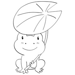 frog with lotus leaf hat doodle illustration