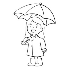 girl in raincoat holding umbrella looking up doodle illustration