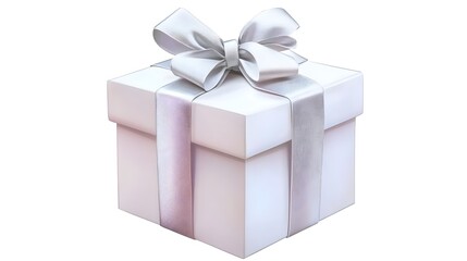 Obraz premium Elegant White Gift Box Adorned with Shimmering Silver Ribbon