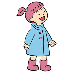 girl in raincoat looking up at the rain doodle illustration