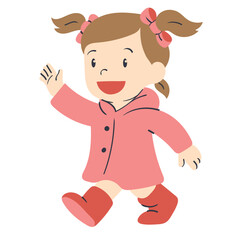 kid in raincoat cheerful arms up doodle illustration