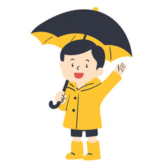 boy in raincoat holding umbrella calm pose doodle illustration