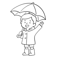 boy in raincoat holding umbrella calm pose doodle illustration