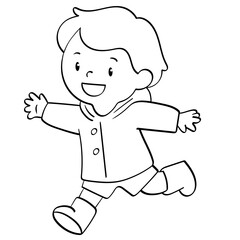 running kid in raincoat excited doodle illustration