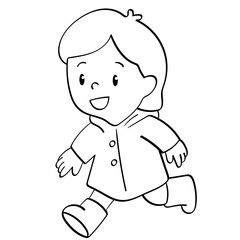 running kid in raincoat happy doodle illustration