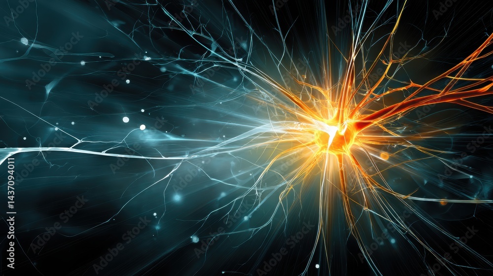 Aufkleber Glowing Energy Source With Neural Tendrils Emanating in a Vibrant Display of Light and Color