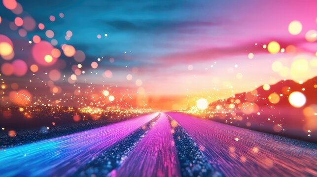 Abstract digital road in vibrant red and blue parallel tracks, sci-fi interface concept