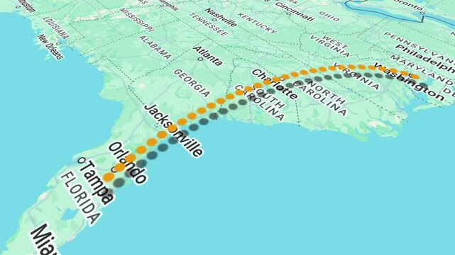 Travel Animation from Washington to Miami Florida with bounce pin location