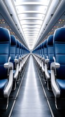 Obraz premium Exploring air travel experience airplane interior high fidelity image aisle perspective vertical view