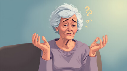 The alzheimer dementia illness disease affects an elderly woman with amnesia, memory loss, and confusion. Oblivious. Illustration
